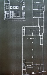 <p>Plattegrond van de begane grond van Oudestraat 100-102, bestaande situatie in 1965 (Stadsarchief Kampen). </p>
